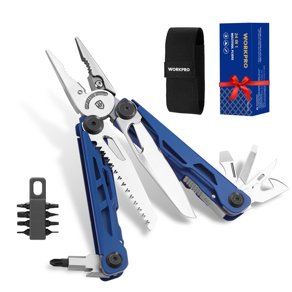 WORKPRO 24-in-1 Multitool Pliers Folding Pocket Tool with Sheath Stainless Steel