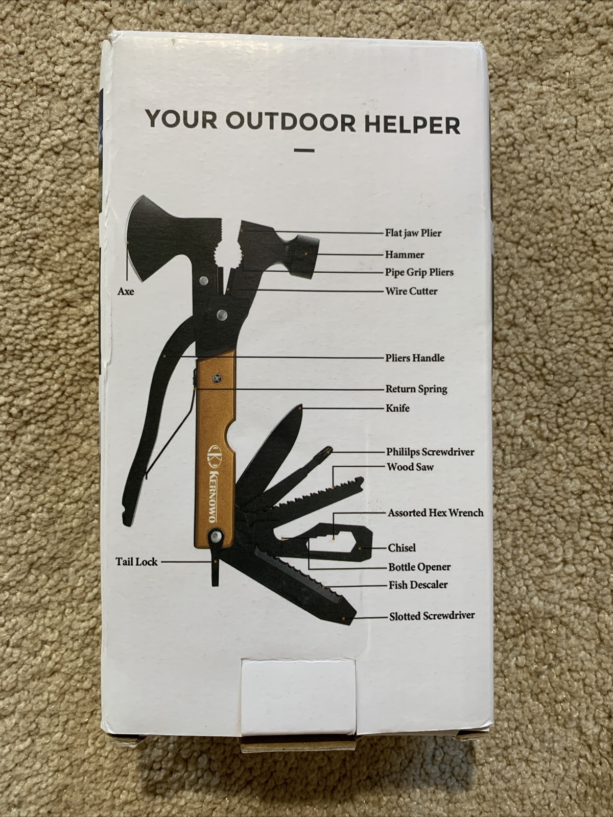 NEW KERNOWO 16-In-1 Camping Emergency Survival Multitool + Sheath BLACK ORANGE