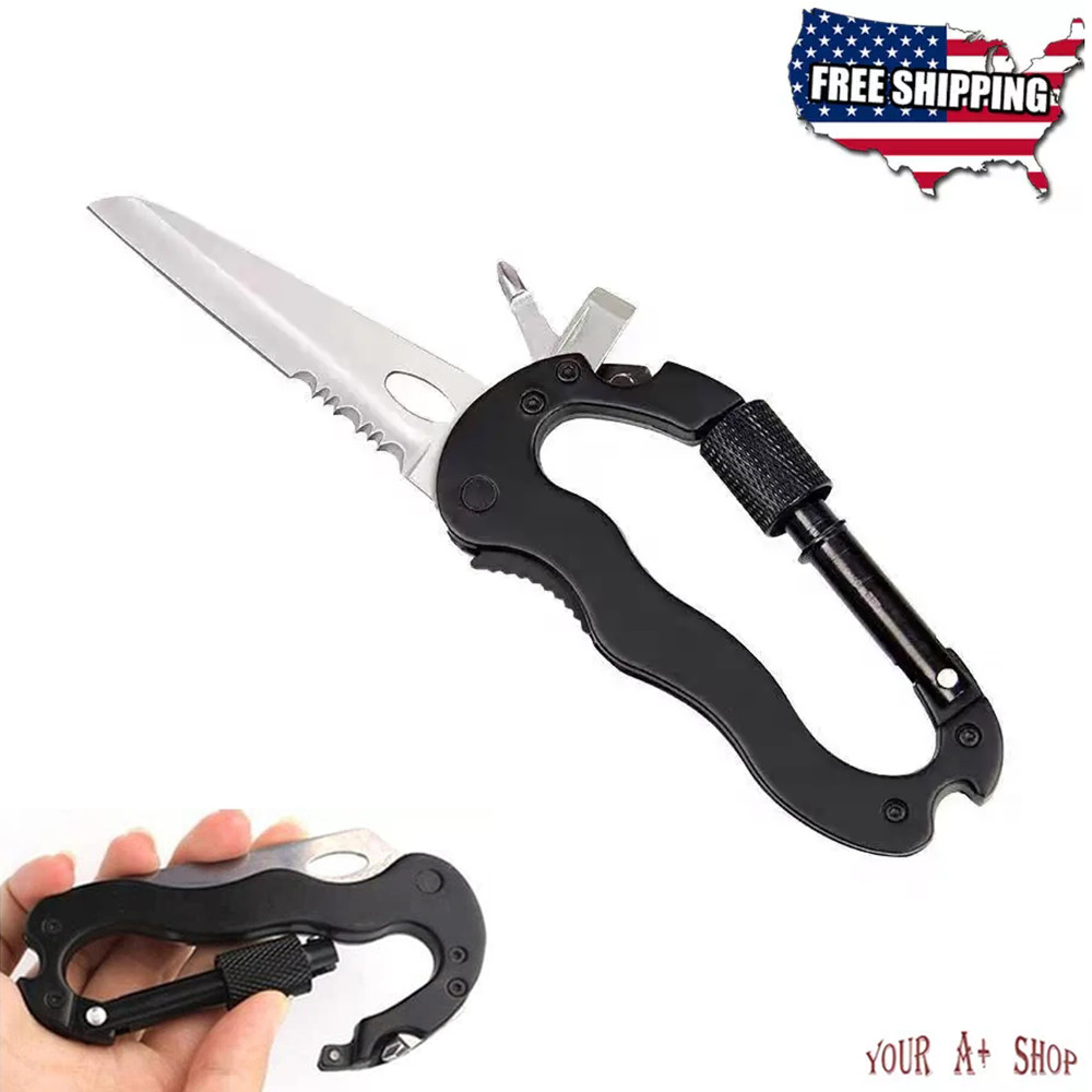 Survival Camping EDC Gear Multi-Tool Carabiner Keychain Key Holder Screwdriver