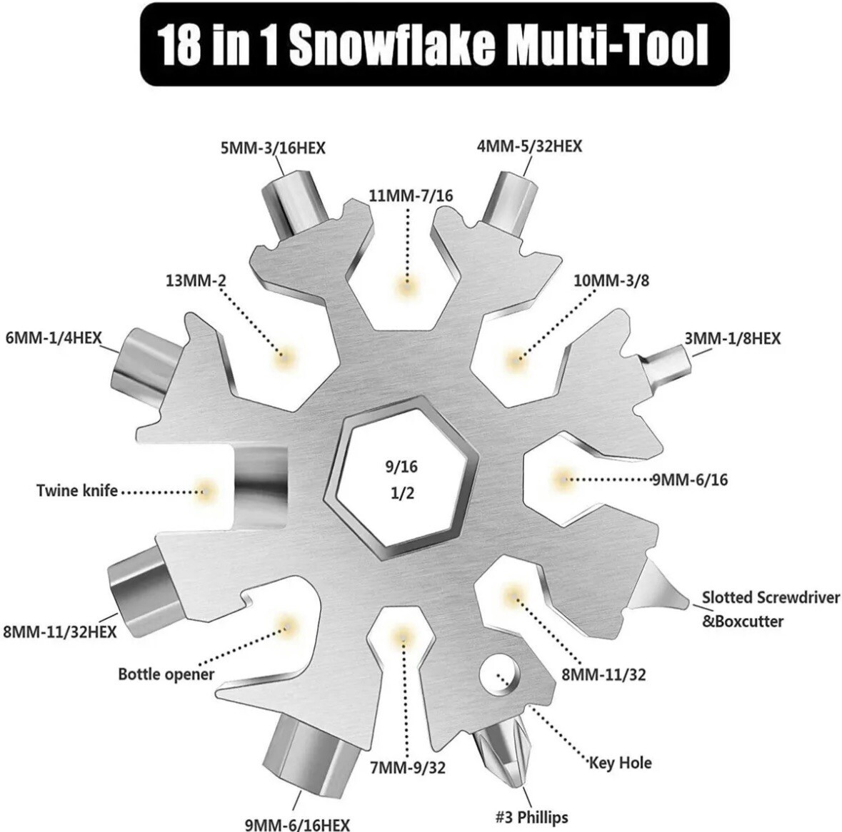 9pcs 18-in-1 Snowflake Multi-Tool Stainless Steel Multitool Screwdriver Opener