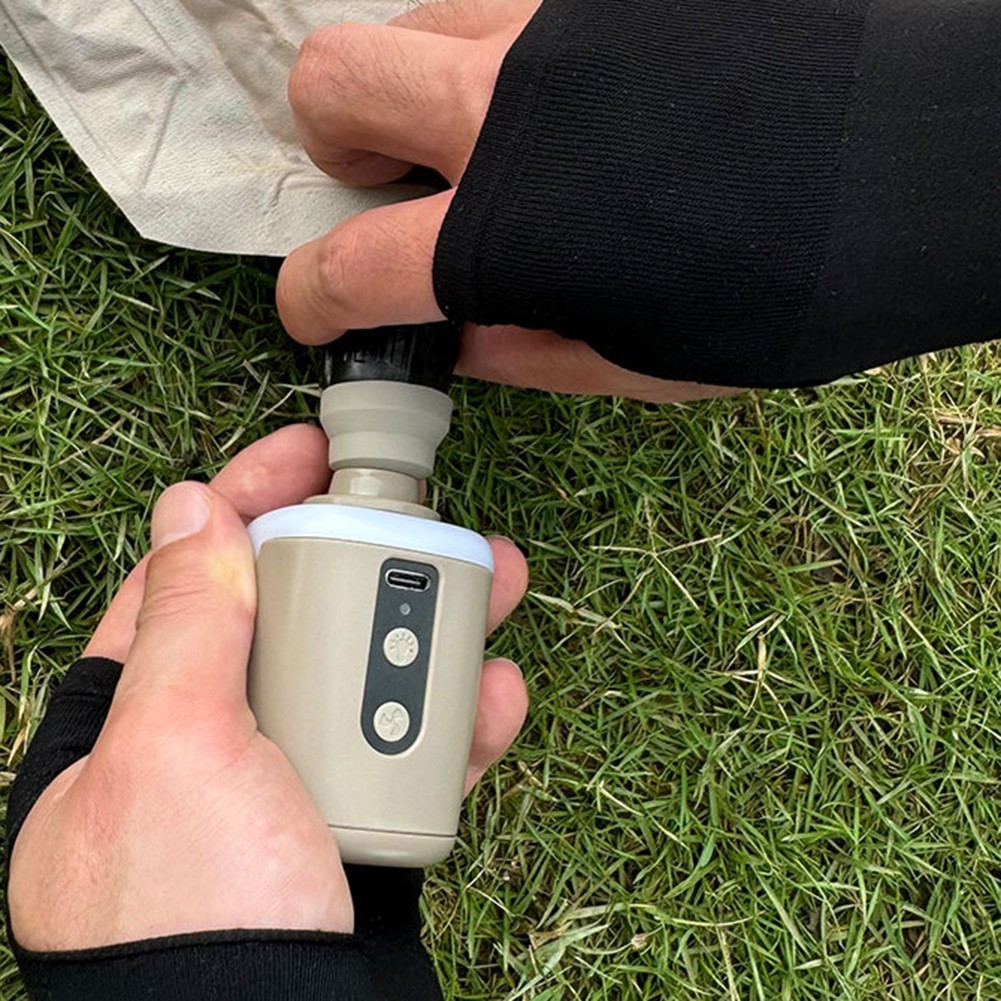 Camping Essential Compact Air Pump with LED Light and Nozzle Attachments