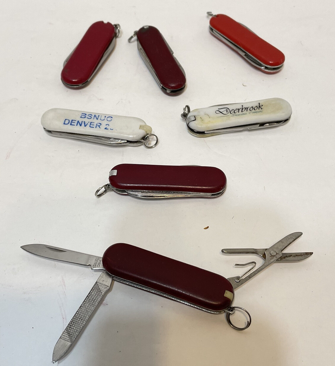 VTG Keychain Pocket Utility Knives Scissors File Knife Lot of 7 White Red 2.25″