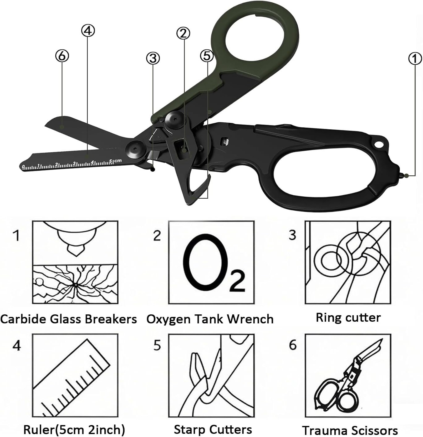 Foldable Trauma Shears Multi Tool Emergency Scissors Holster Glass Breaker EMT