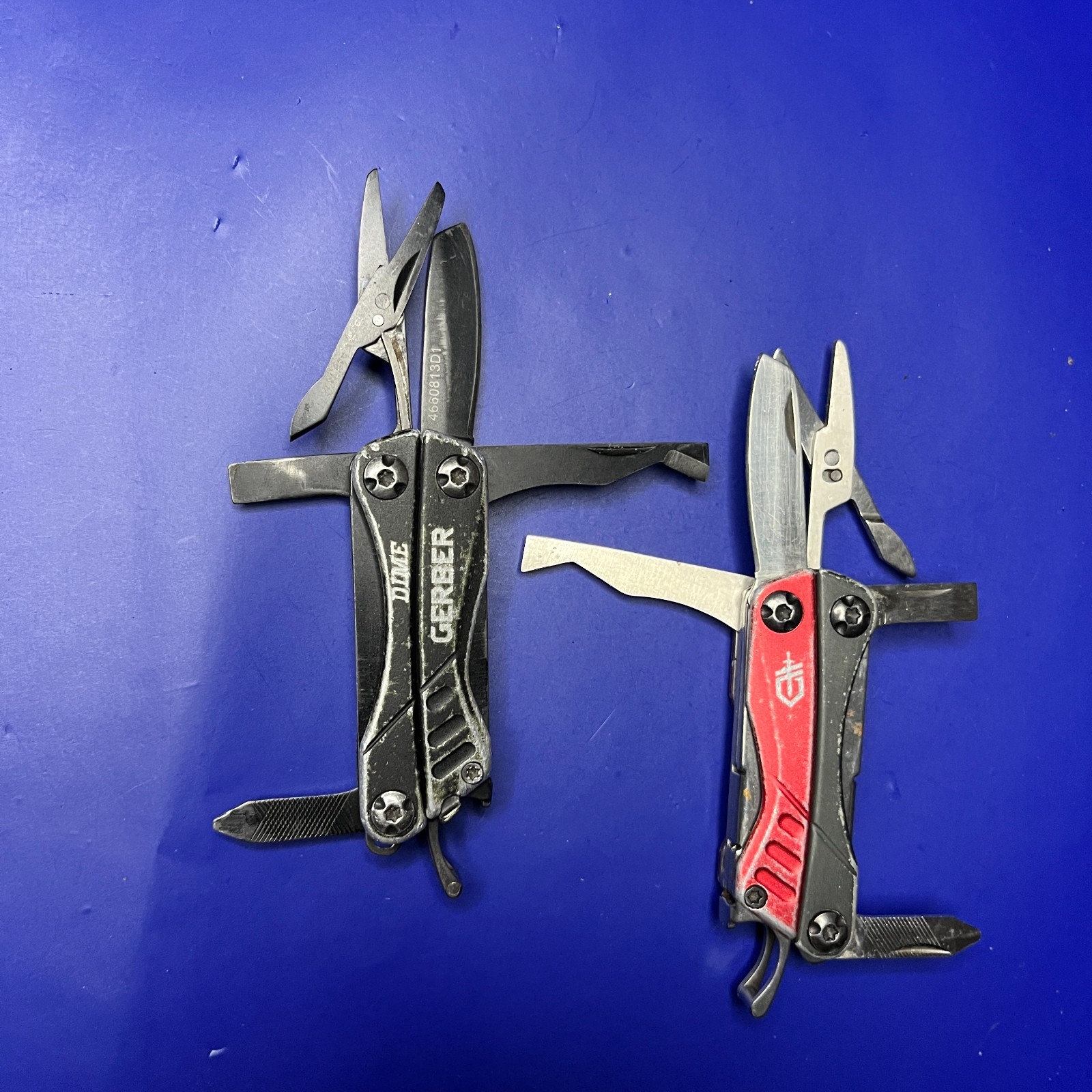 Lot of 2 Gerber Dime Multi-Tools Small Keychain Pliers Knife File Scissors