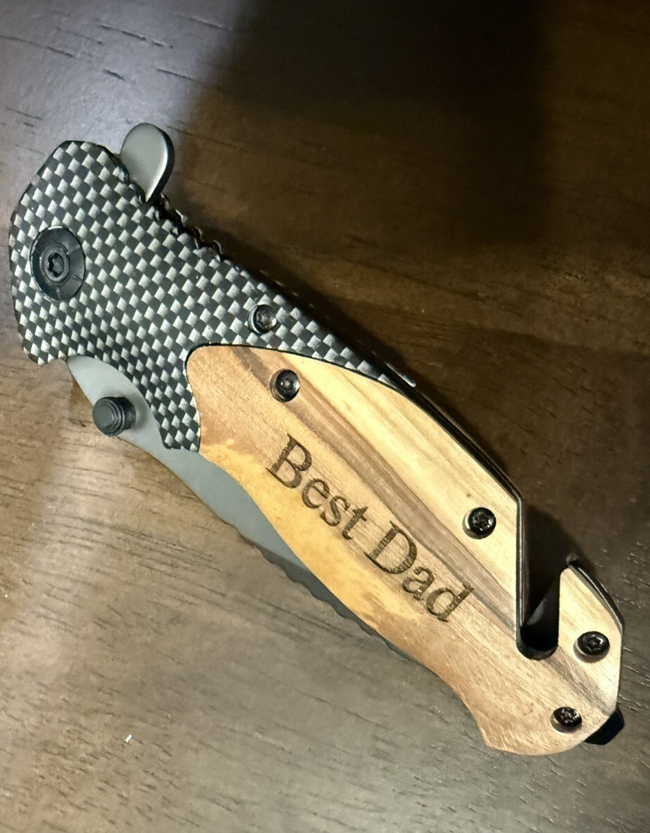 Pocket Knife Folding Tactical Knife Engraved with “BEST DAD” Great Gift Idea!
