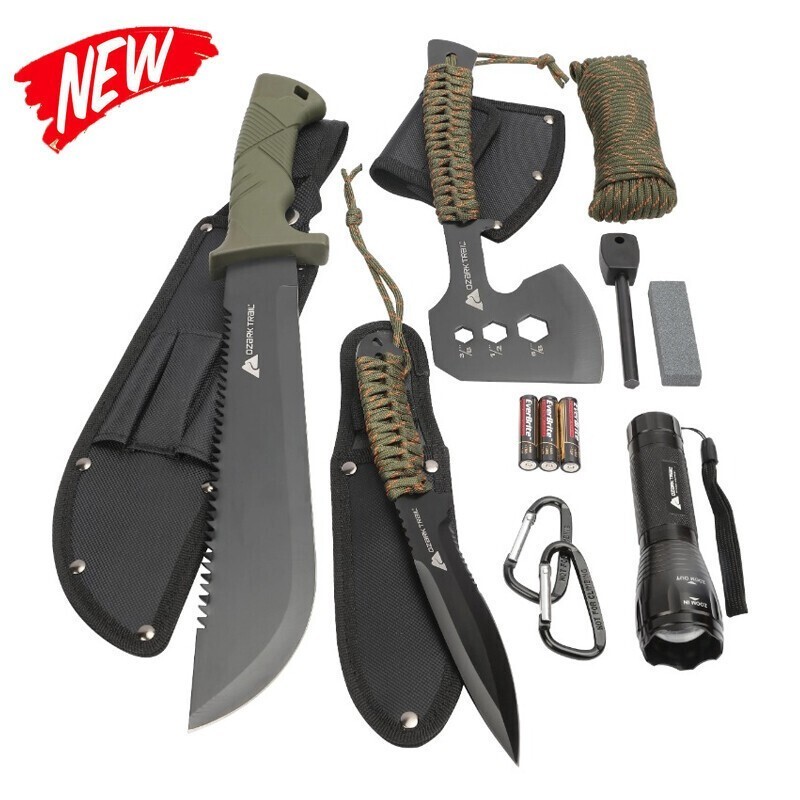 12 Pack Camping Tool Set Hiking Tailgating W/ Flashlight Machete Knife Sturdy