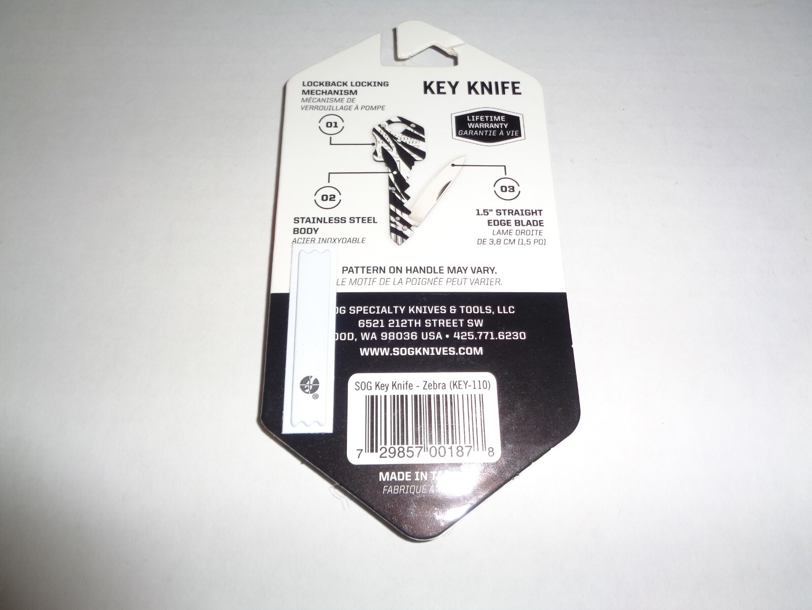 SOG Zebra Key Shaped Folding Lock Blade Knife Pocket or Keychain Stainless Steel