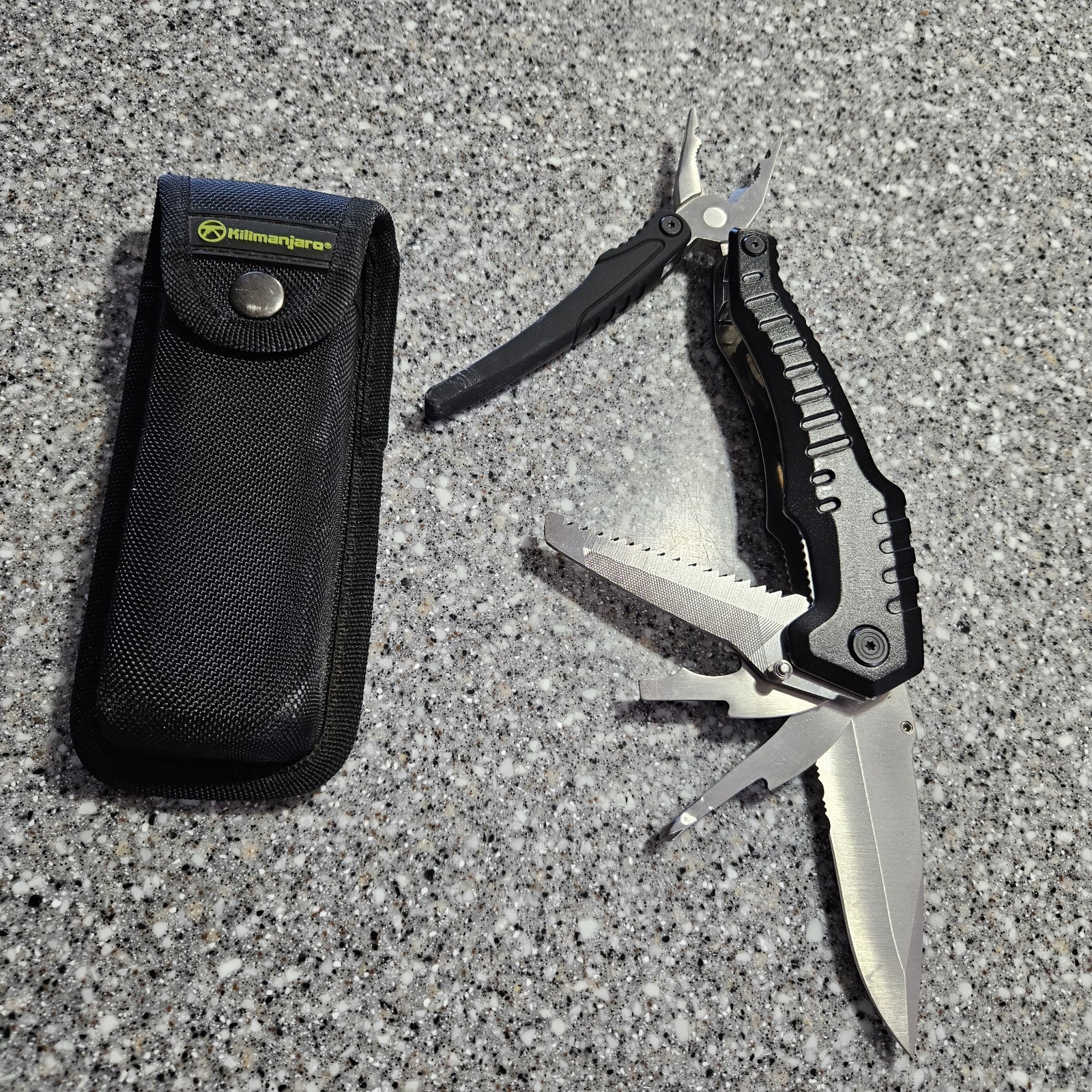 Kilimanjaro Magnus 9-in-1 XL Multi-Tool Folding with Snap Pouch. 10″ Blade Out!