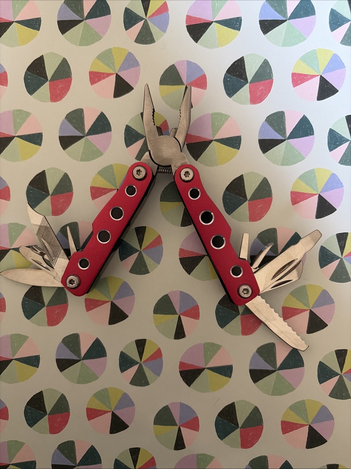 Multi-Tool Knife, Pliers – 11 in 1 Red With Sheath Measures 2 1/2” Closed -New