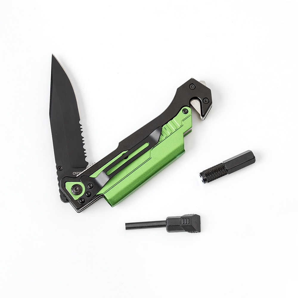 Lehman’s Travel Survival Knife Serrated Flashlight Glass Breaker Firestarter