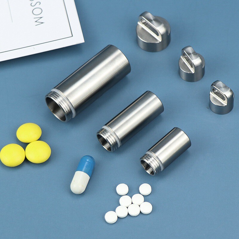 Waterproof Titanium Pill Holder Case Keychain Small Pill Box Container Organizer
