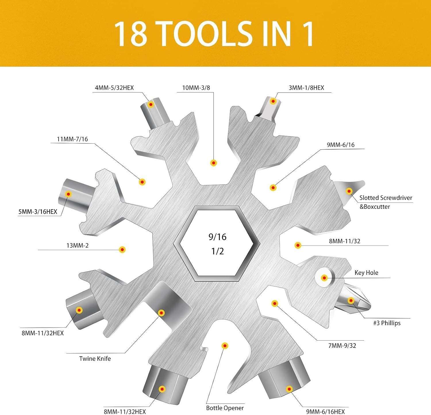 Versatile Snowflake Multi-tool 18 Functions – Ideal for Outdoors & Everyday Use