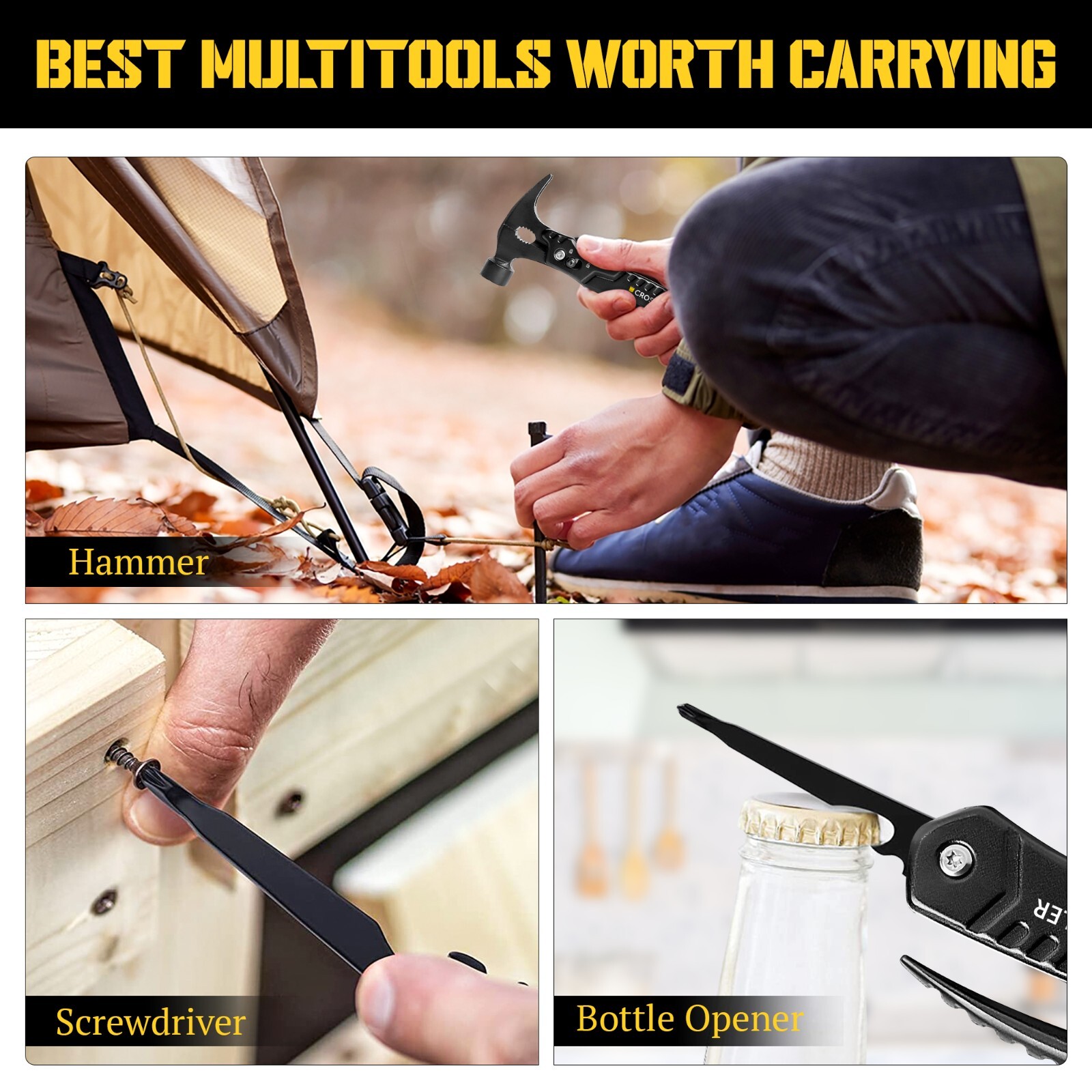 CROSSLER 14-in-1 Multi-Functional Hammer, Camping Accessories, Gift for Man/Him