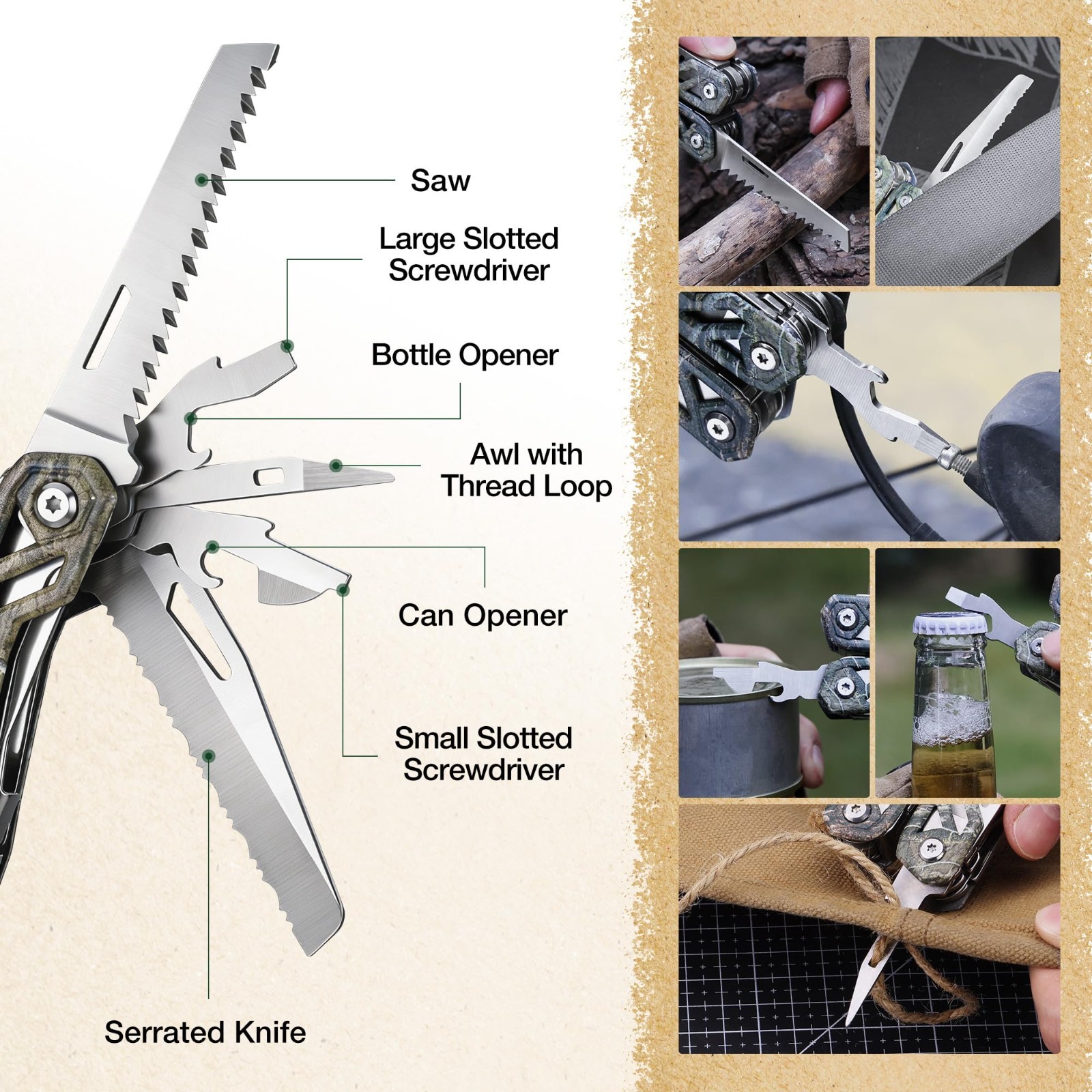 22-in-1 Stainless Steel Multitool with Pliers, Screwdriver, Knife & Sheath – Ide