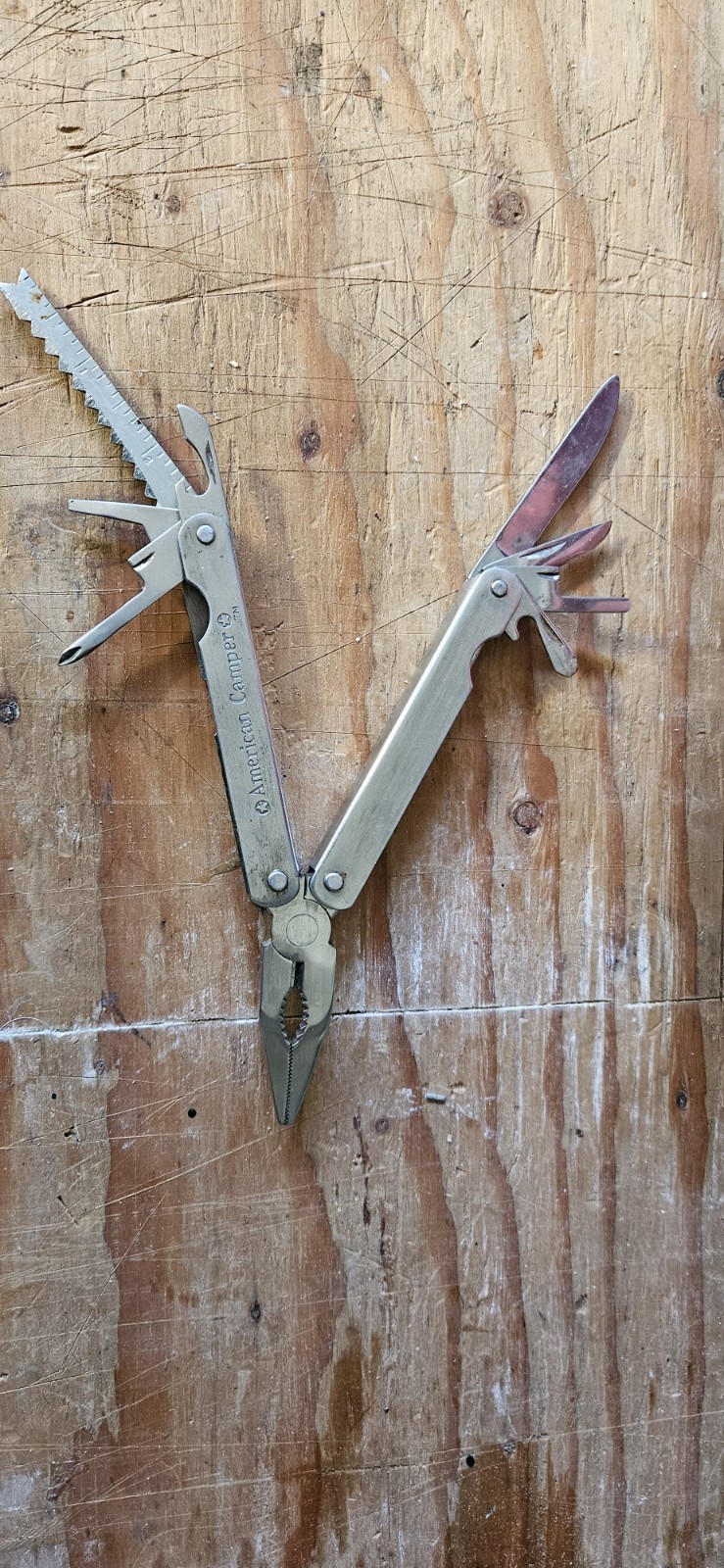 American Camper Multi-Tool Stainless Steel 7 Tools Silver with Sheath