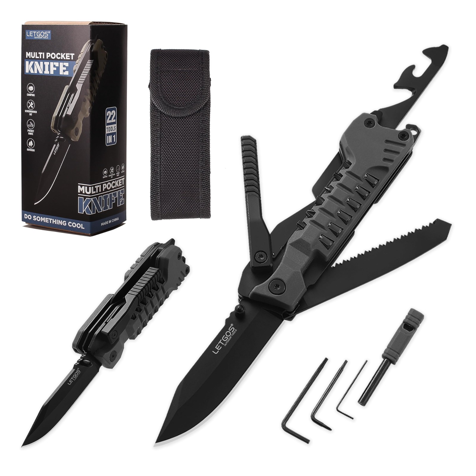 Multi Pocket Knife, 22 in 1,Survival Gear EDC Tools with Nylon Sheath, , Camp…