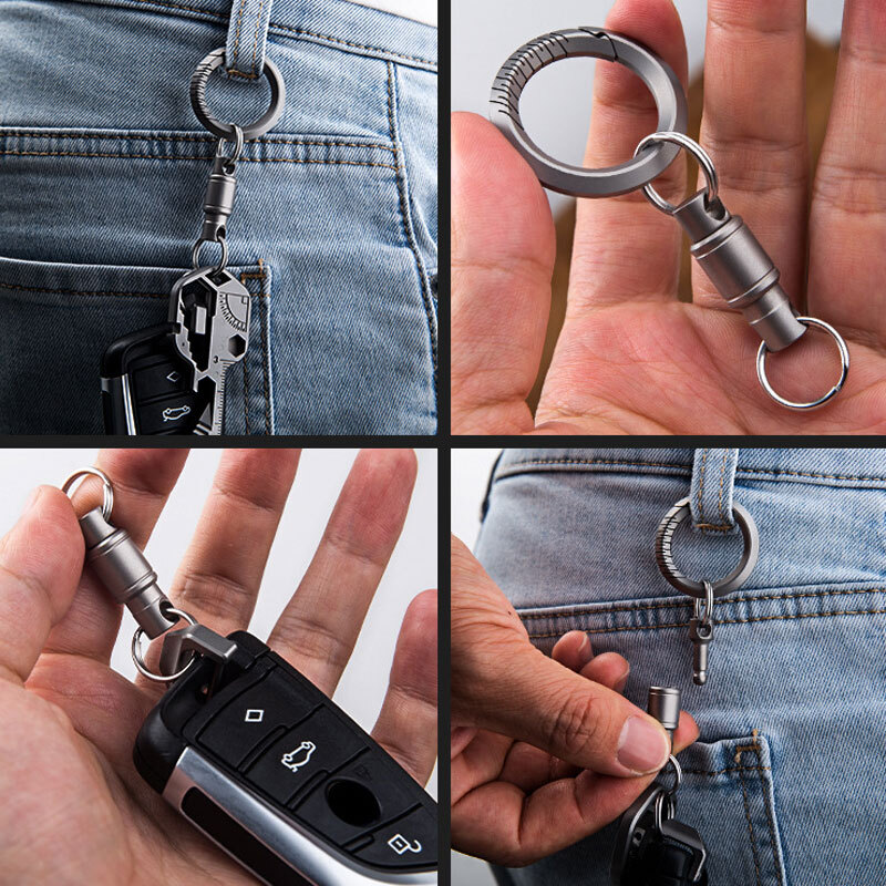 EDC TC4 Titanium Insert Buckle Gimbal Ring Portable Double Keychain Pendant Tool
