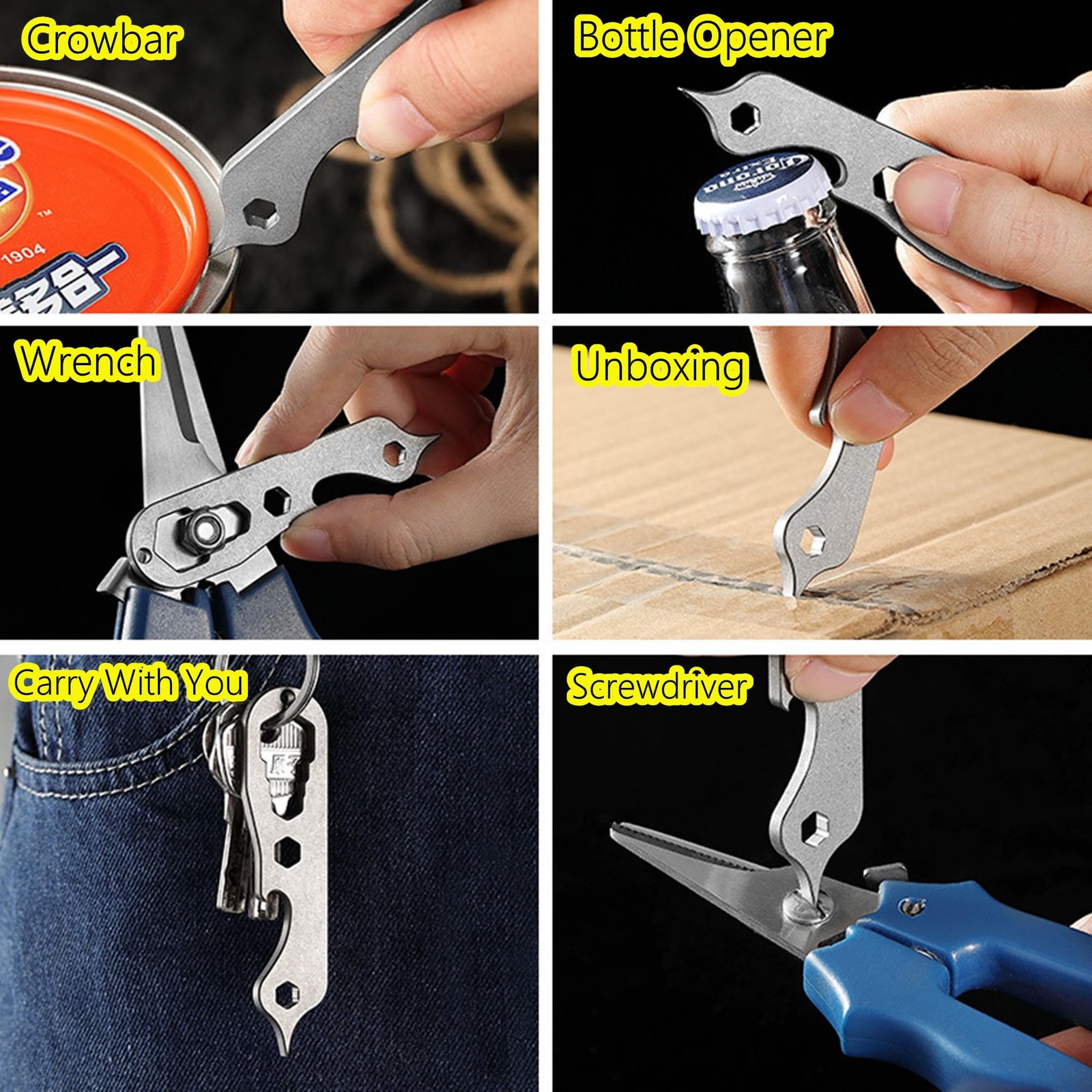Titanium EDC Tools – Mini Multitool Pry Bar, Bottle Opener, Screwdriver, Hex …