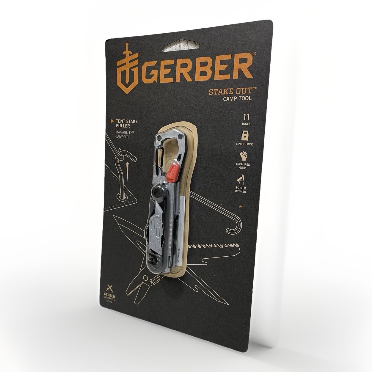 Gerber Stake Out Camp Silver Black Multi Tool 11 Tools Camping Hunting Knife New