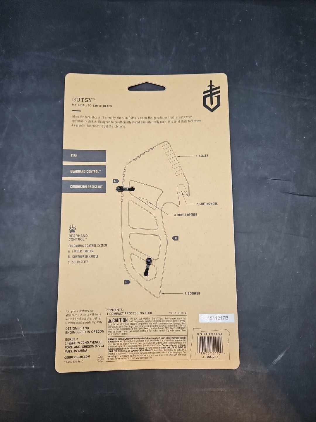 Gerber Gutsy Fish/Game Processing Tool 4 function with bottle opener New On Card