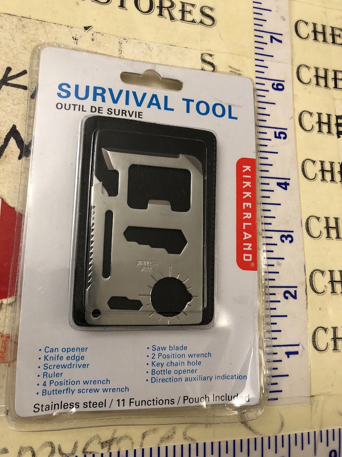 Kikkerland Classic Stainless Steel Survival Tool, Pocket 11 functions + pouch