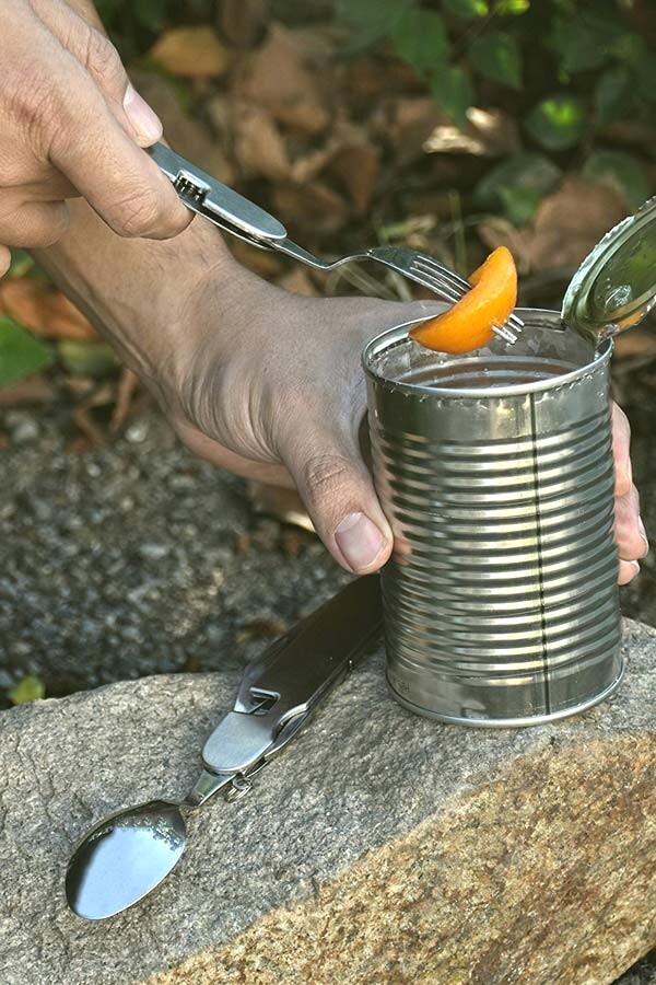 Hobo Camping Pocket Knife Fork & Spoon Can & Bottle Opener Cork Screw Utensil