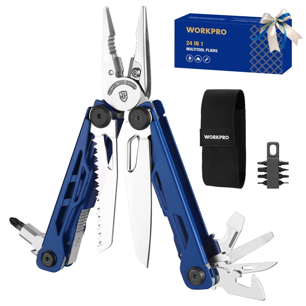 WORKPRO 24-in-1 Multitool Pliers Folding Pocket Tool with Sheath Stainless Steel