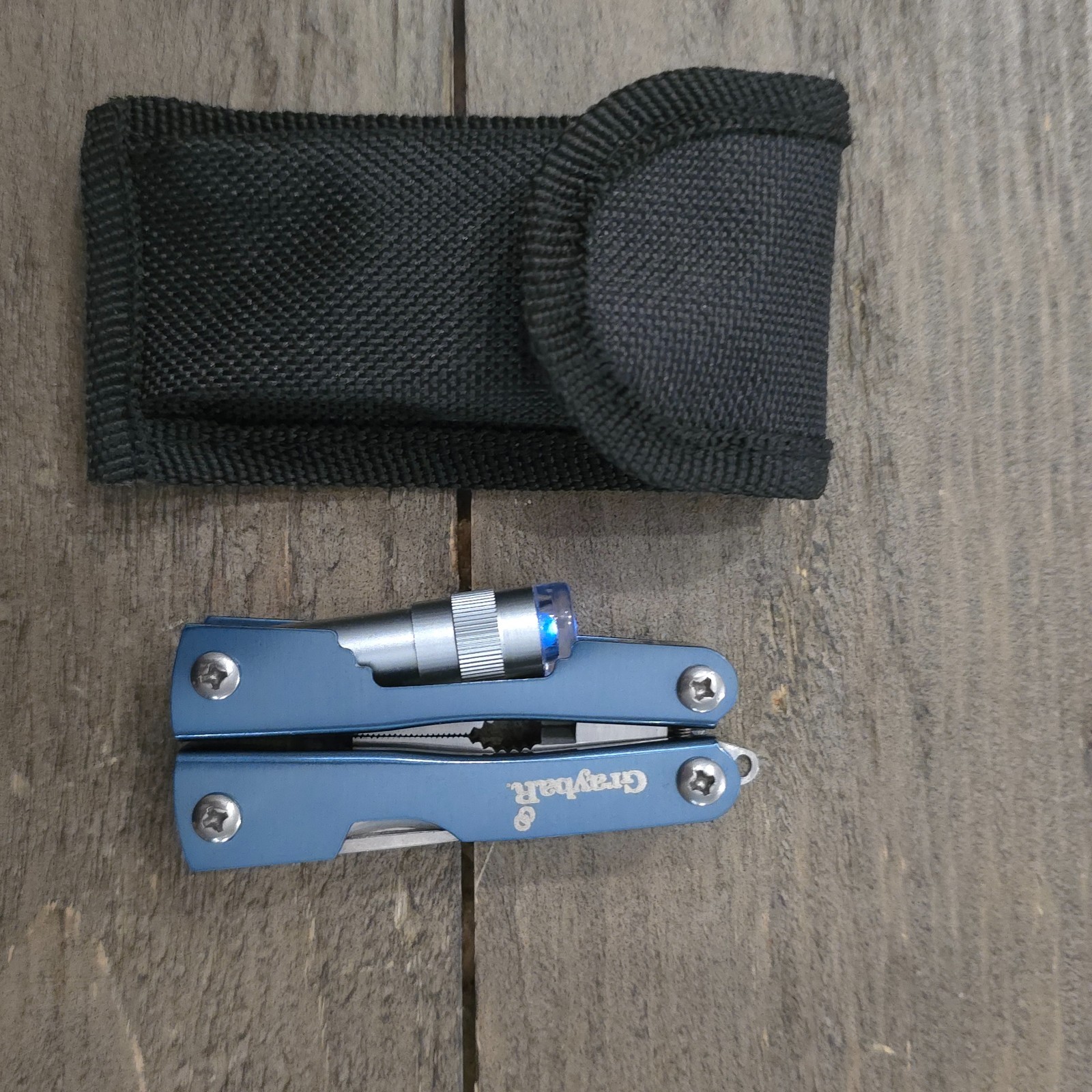 Graybar Multi Tool Pliers Blue Flash Light Knife Folding with Case