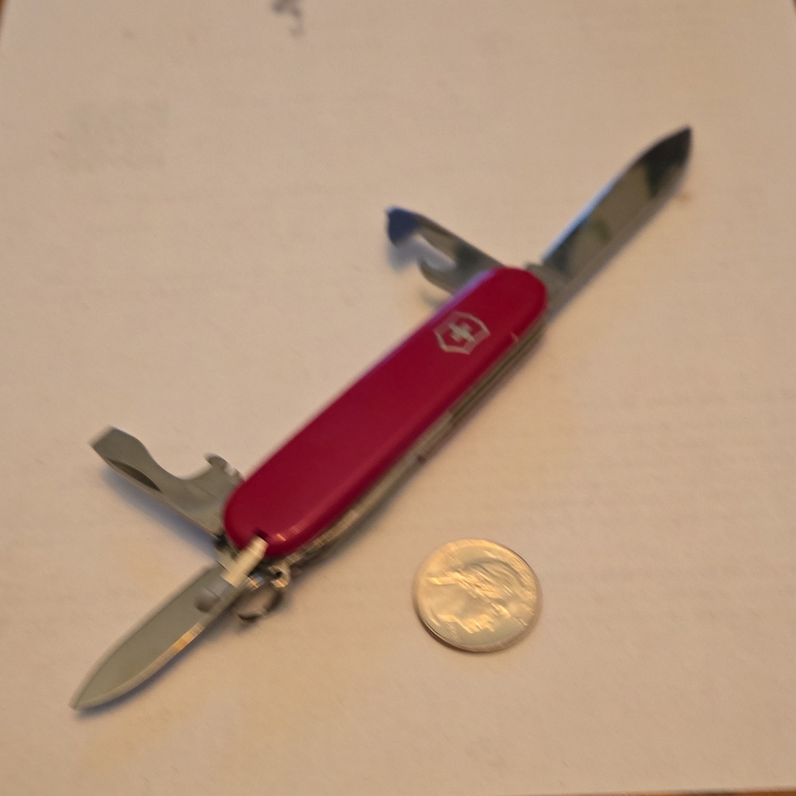 Victorinox Red Multi-Tool Knife Stainless Steel 6 Tools Straight Edge w/ Lanyard