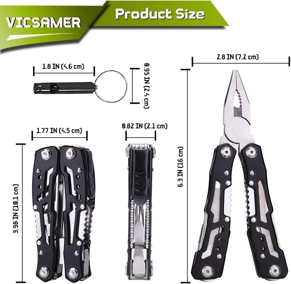 14-in-1 Multitool Pliers with Whistle Gift, Pocket Tool for Men