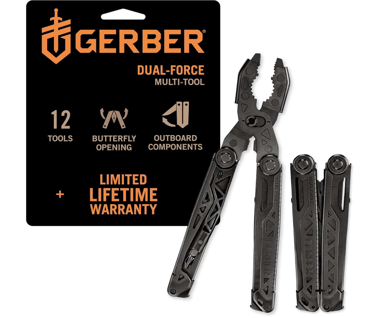 Gerber Dual Force Multi-Tool 12-in-1 Black Pliers Heavy Duty + Sheath NEW
