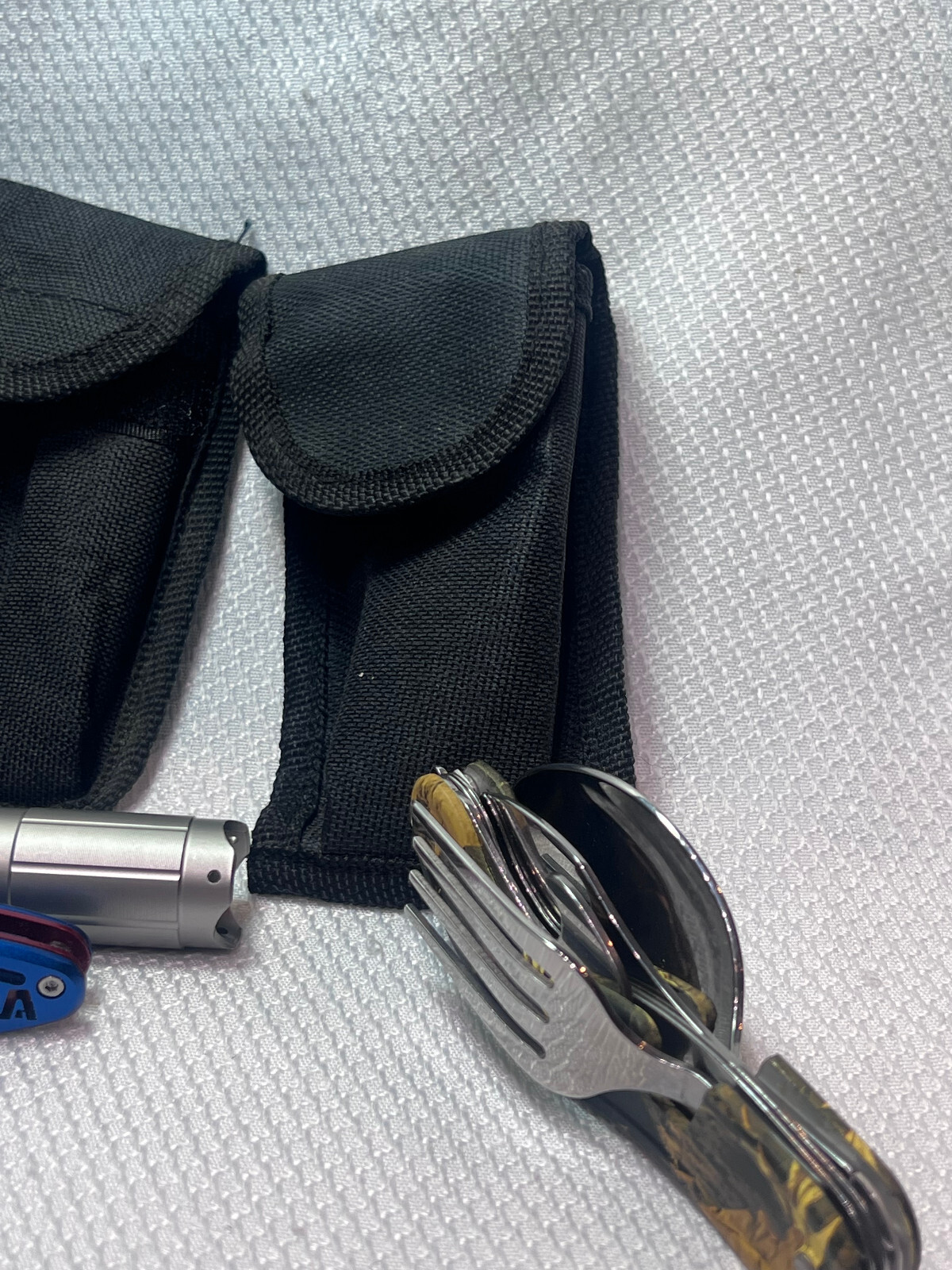 Camping Survivalist Lot NRA Flashlight Knife Multi tool & Folding HOBO Utensil