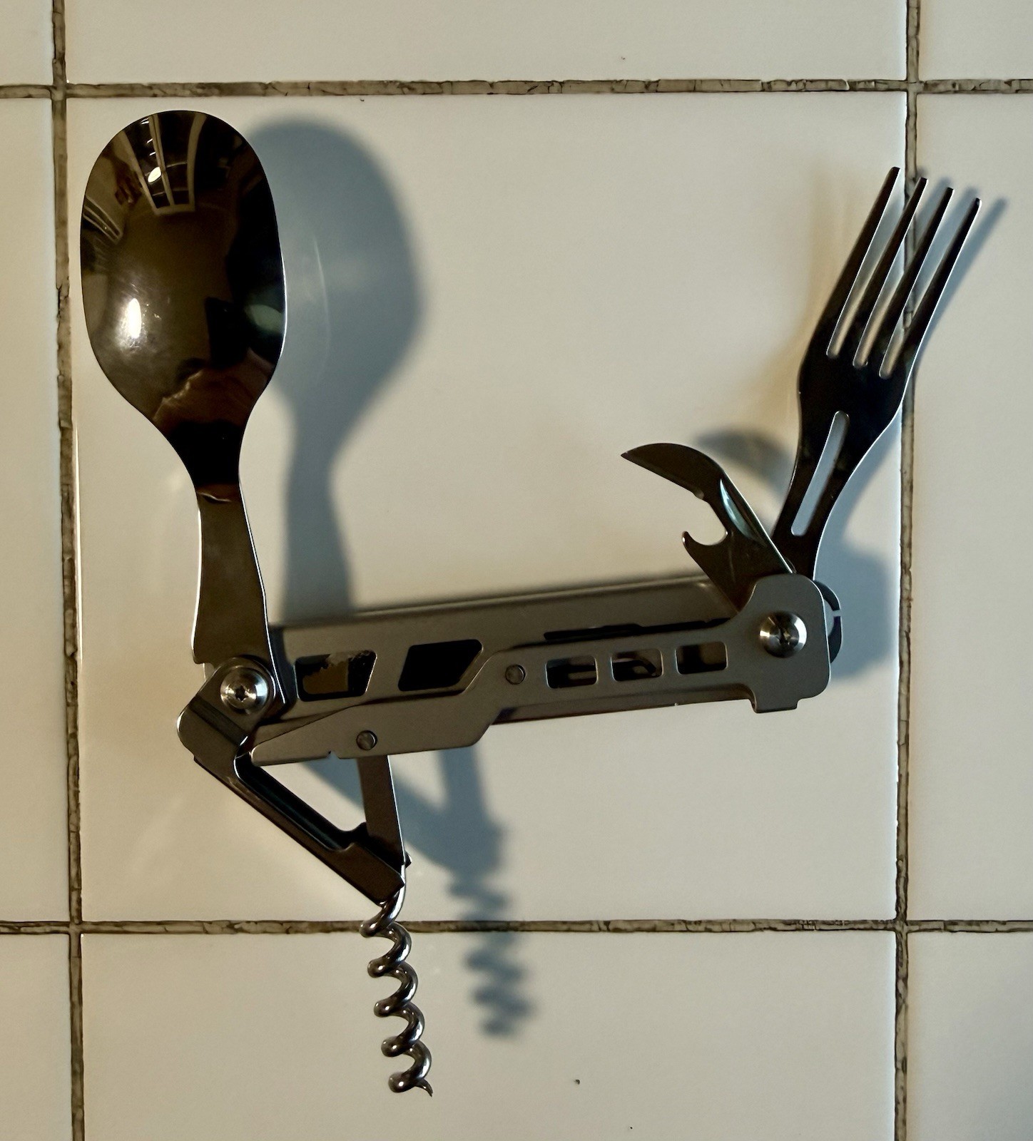 FOLDING UTENSIL MULTI-TOOL (Stainless Steel With Cloth Tote Case) 5 In 1 Tools