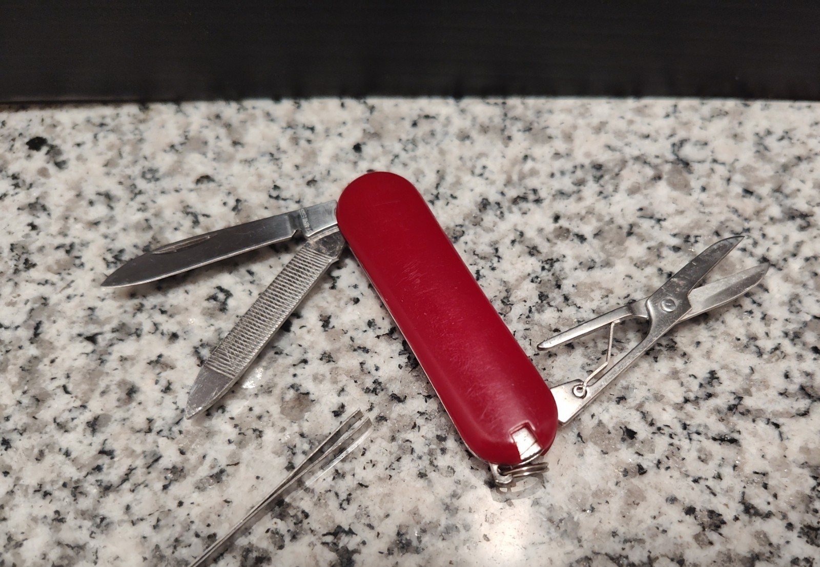 Multi-tool Knife Field Keychain. Tweezers, Scissors, File, Knife Blade. 1990’s.