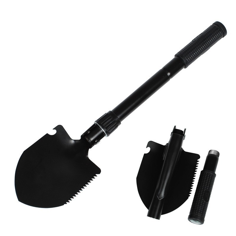 Pala plegable portátil multifunción para acampar, pala de supervivencia (negro)
