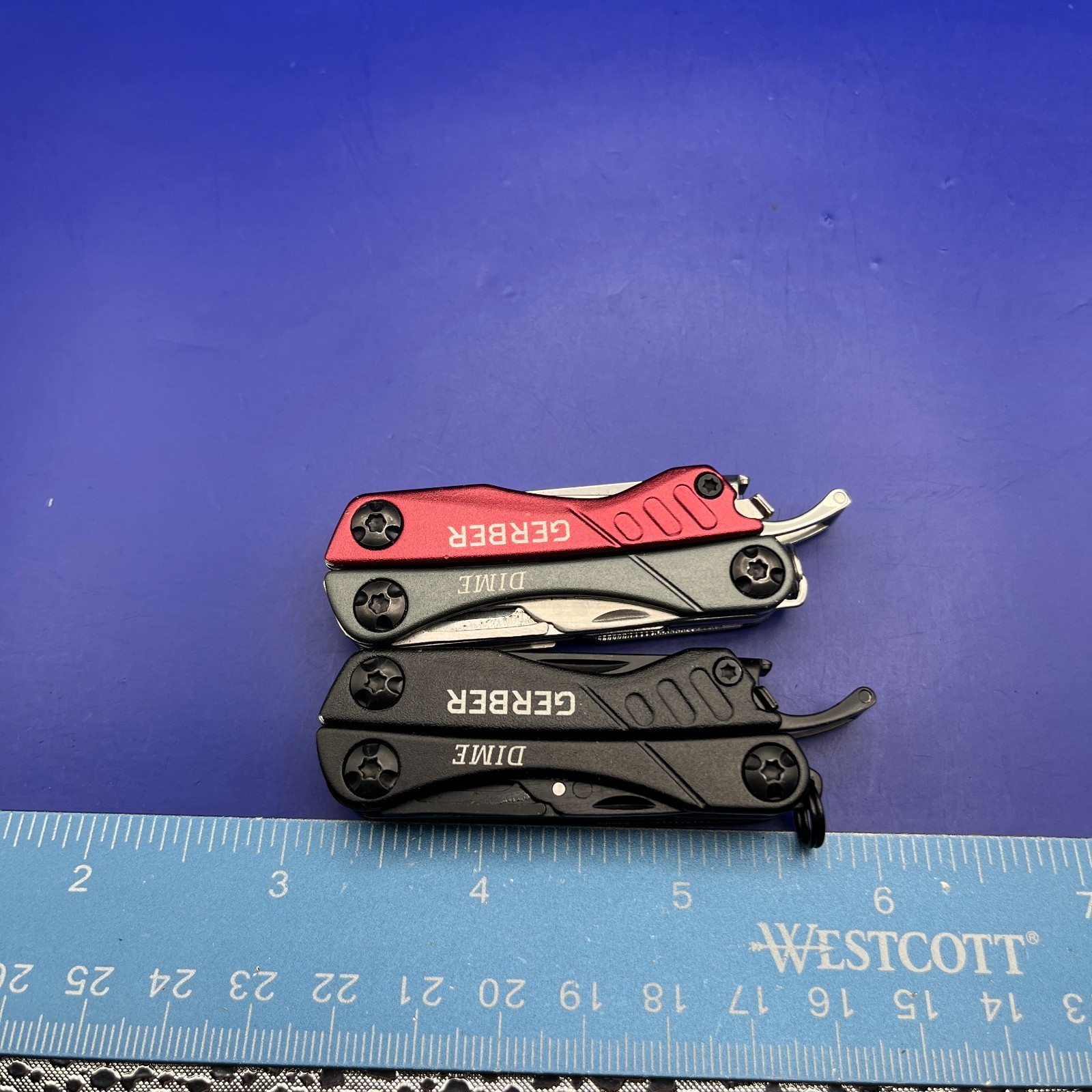 Lot of 2 Gerber Dime Multi-Tools Small Keychain Pliers Knife File Scissors