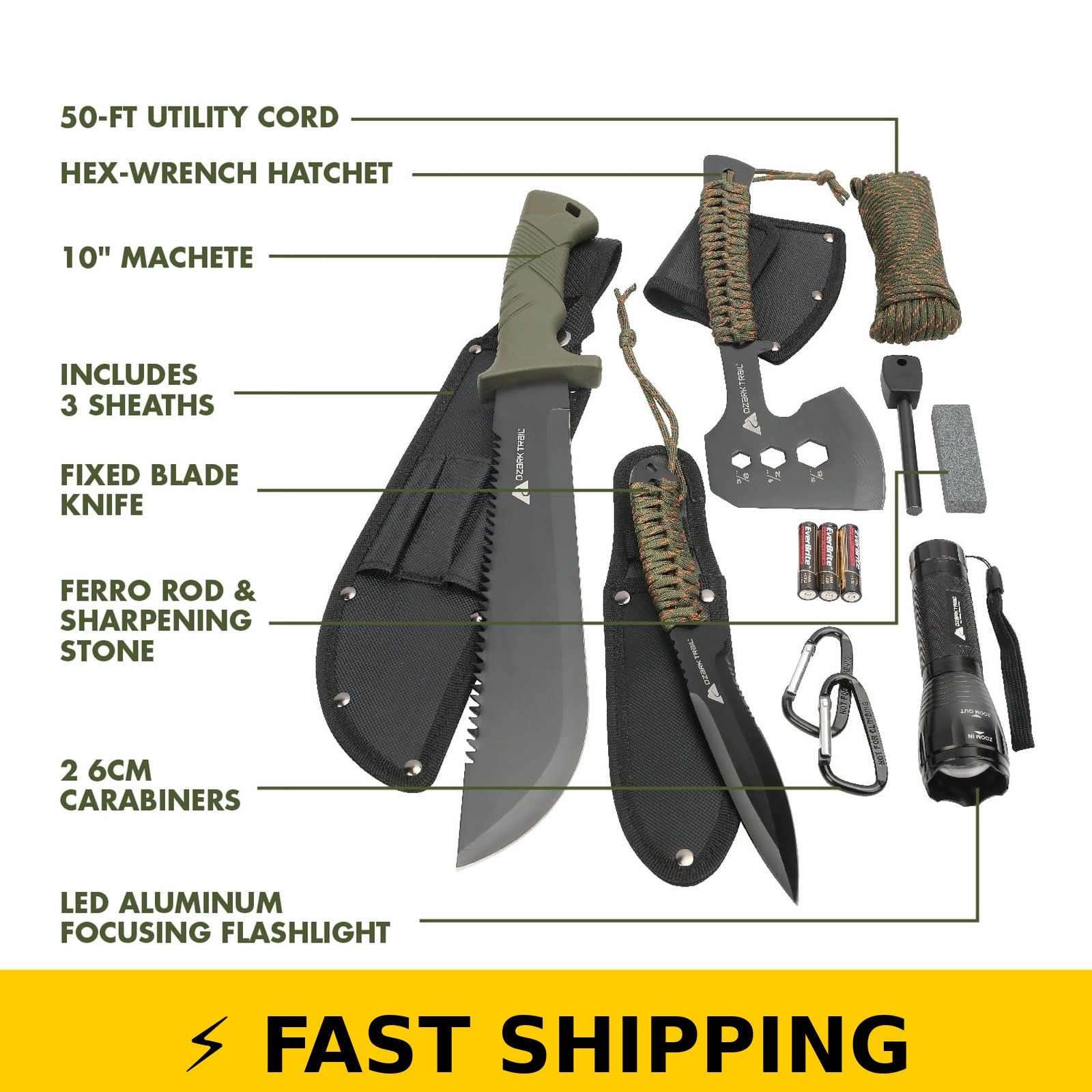 Ozark Trail 12-Pack Camping Tool Set with 180-Lumen Flashlight