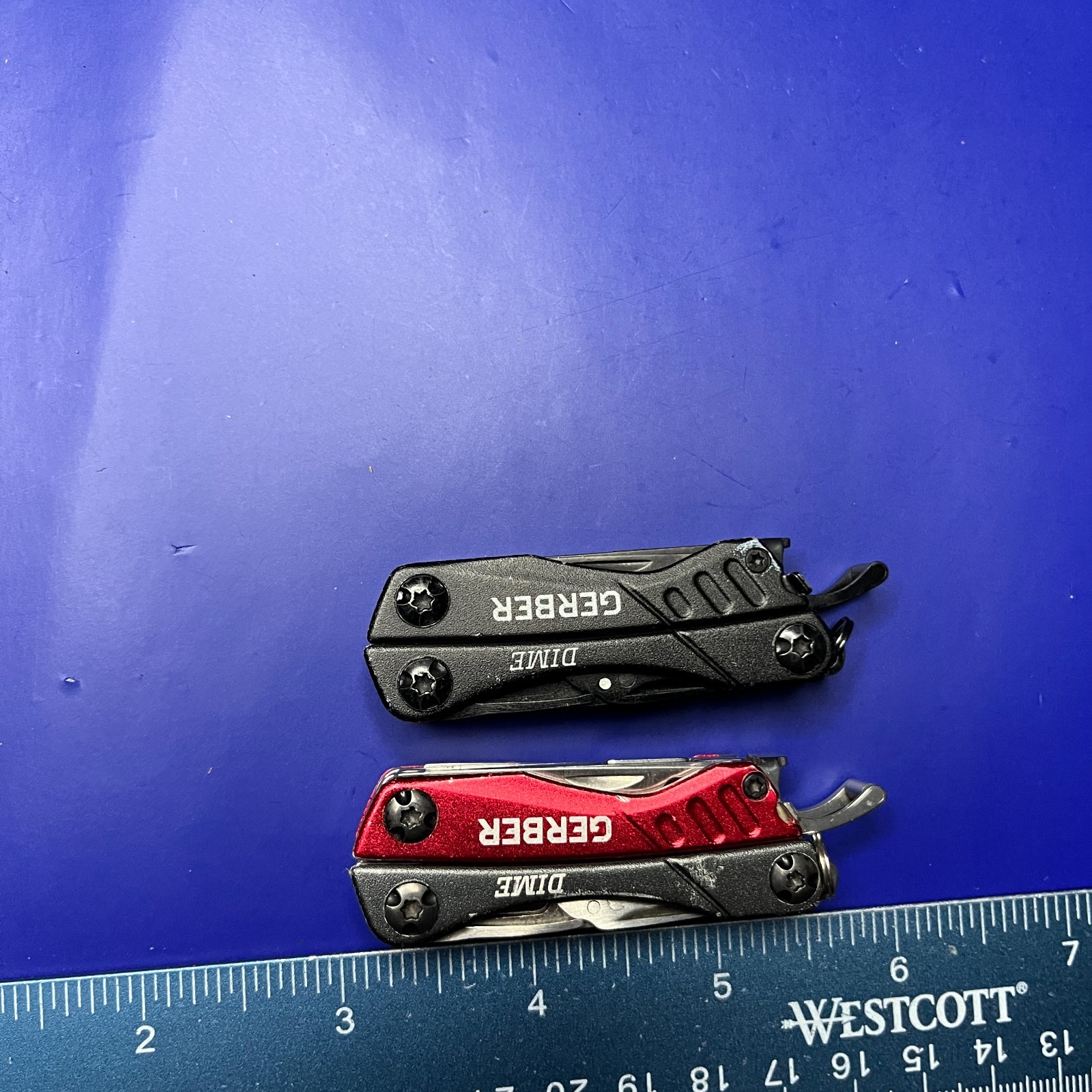 Lot of 2 Gerber Dime Multi-Tools Small Keychain Pliers Knife File Scissors