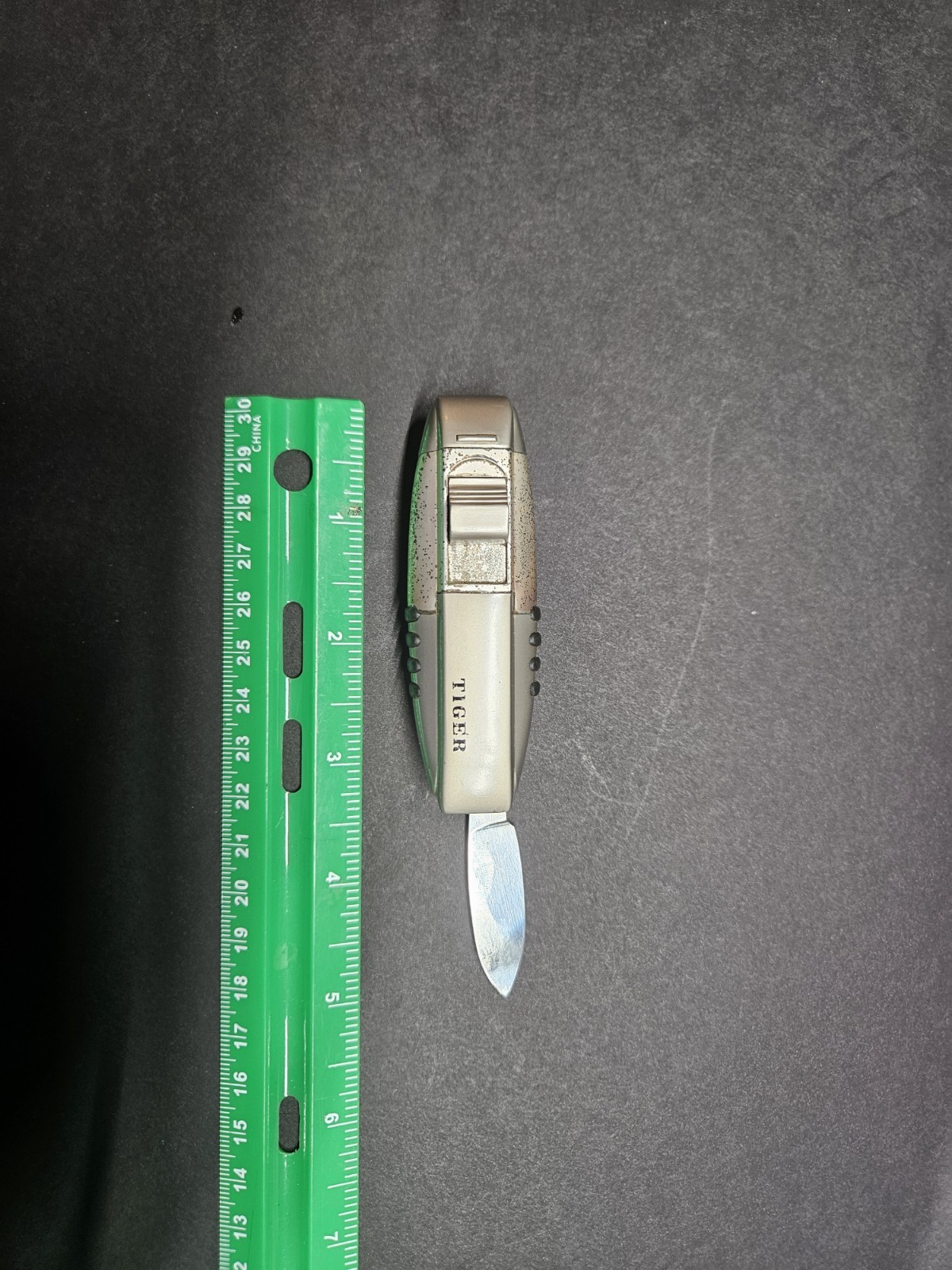 vintage Tiger Folding Multi-Tool Pocket Knife & File, Silver/Black,needs butane