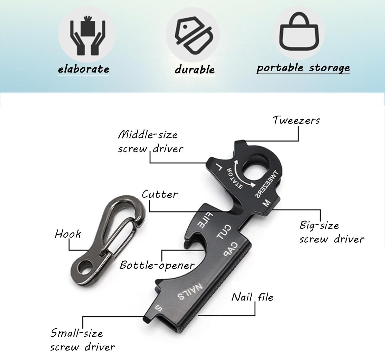 Heavy Duty Keychain with Carabiner Clip Multitool Bottle Opener Screwdriver