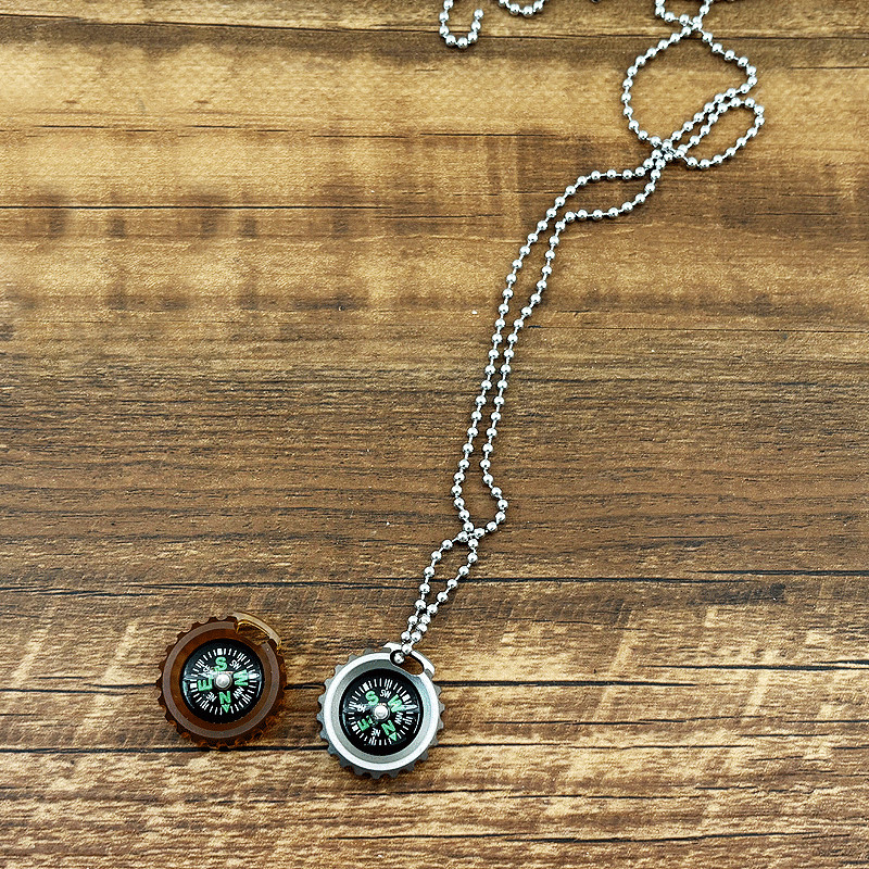 PEI Titanium Pocket Compass for Outdoor Camping Travel EDC Necklace Pendant DIY