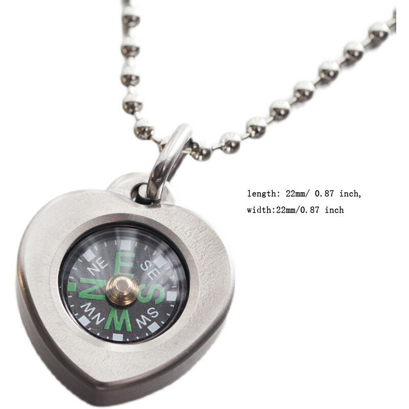 EDC 1 PC Mini Waterproof Compass Heart Shape Brass/ Titanium Compass Pendant