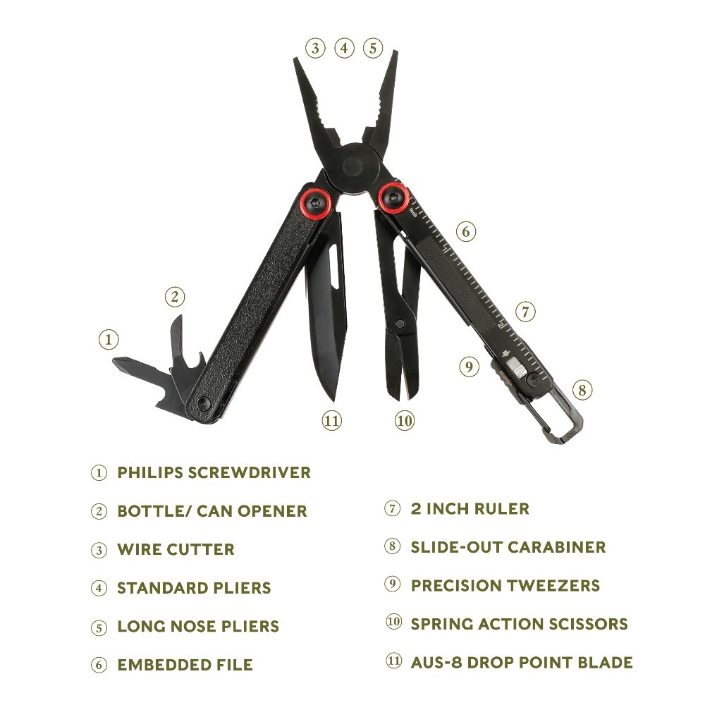 11-in-1 Folding Mini Multi-Tool Ultra Compact with Leather Sheath