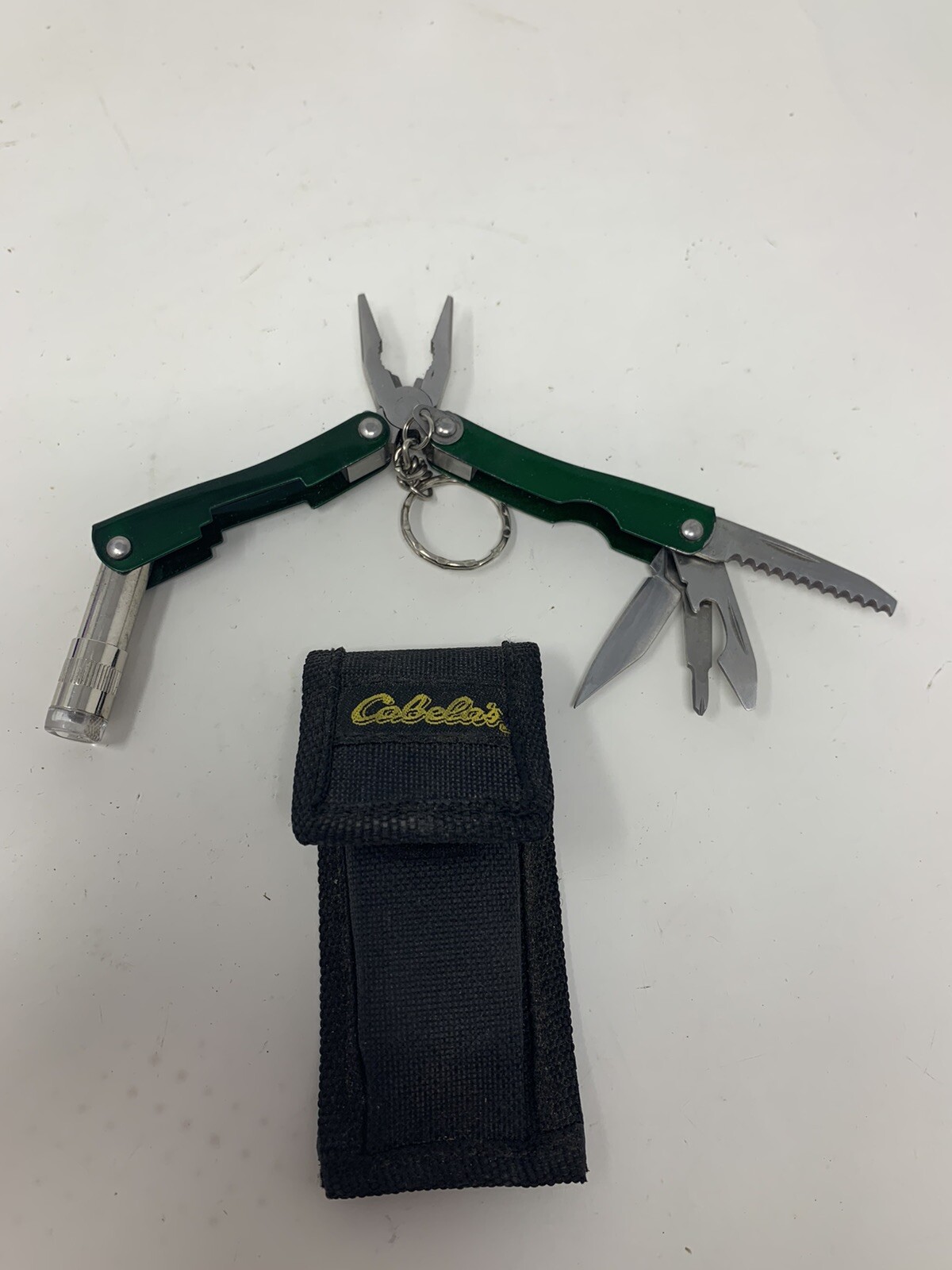 Cabela’s Mini Multi-Tool with LED Light & Case – Knife Pliers Screw Driver Saw