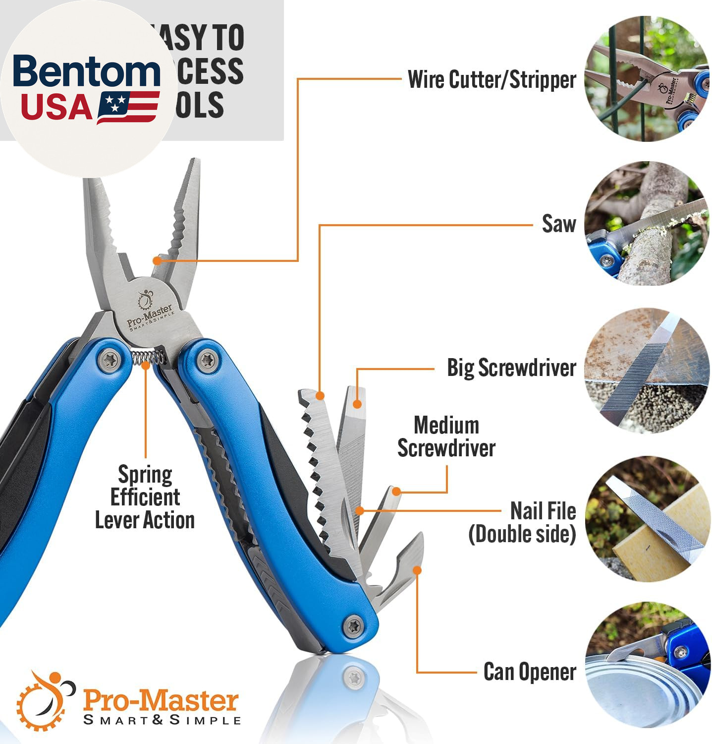 15-In-1 Multitool with Safety Locking, Stainless Steel Pocket Knife & Pliers, Co