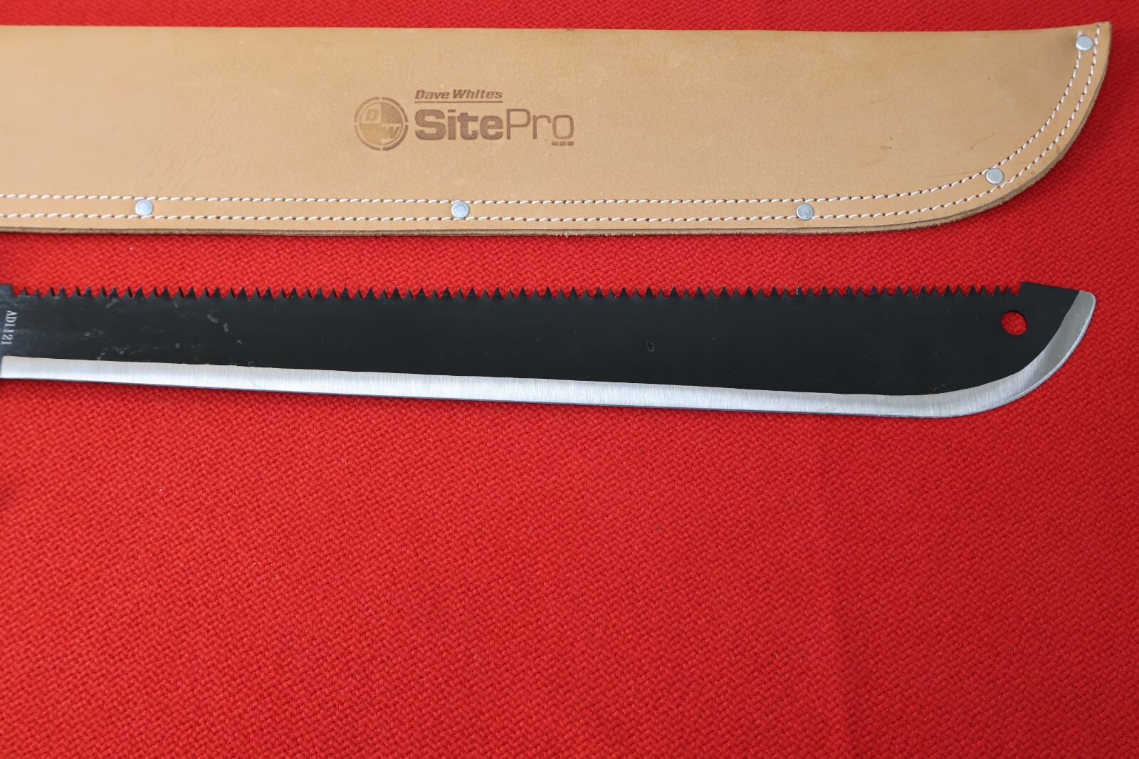 24 inch long Fiskars Survival Camping Knife with Dave White’s Leather scabbard
