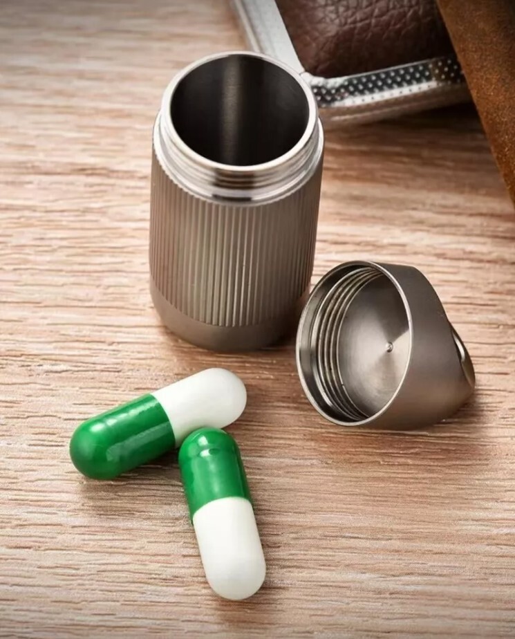 Titanium Waterproof Pill Holder Case Organizer Container Portable Keychain EDC