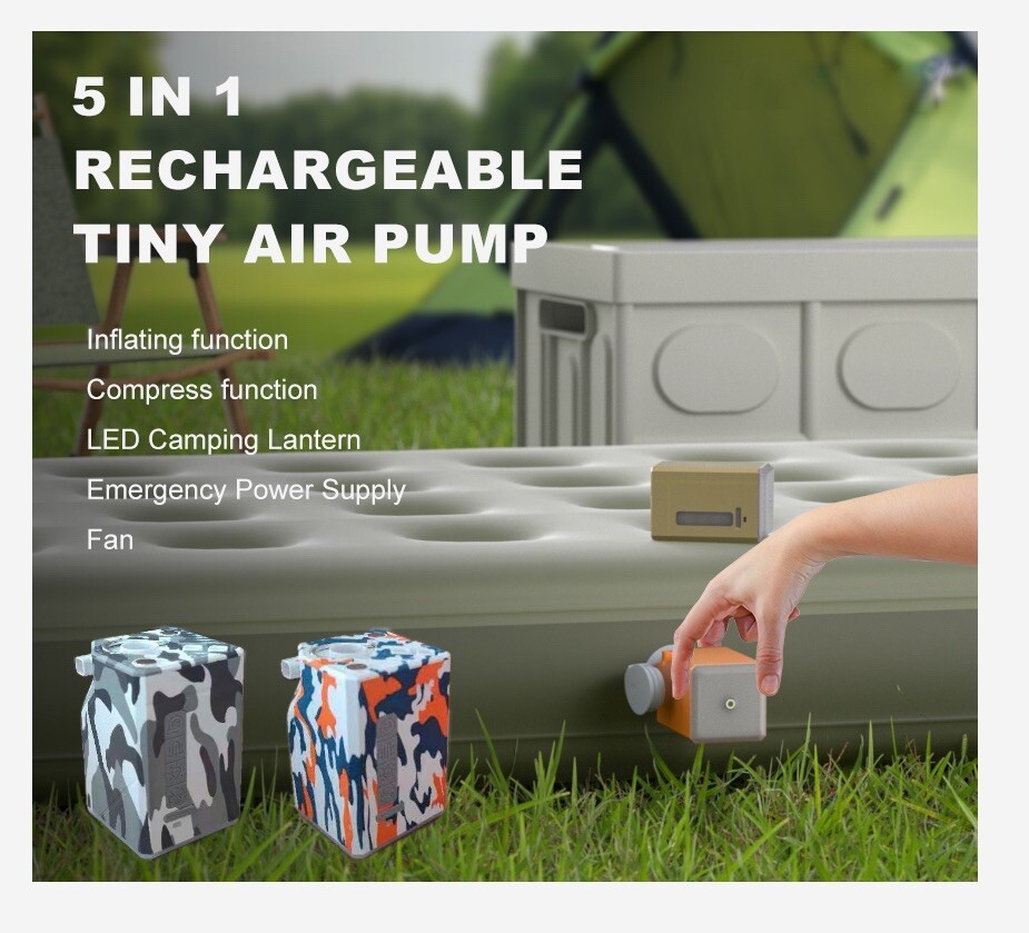 Camping Air Pump, Suction, Light, Fan, 5 In 1 Lithium Battery Powered Air Pump
