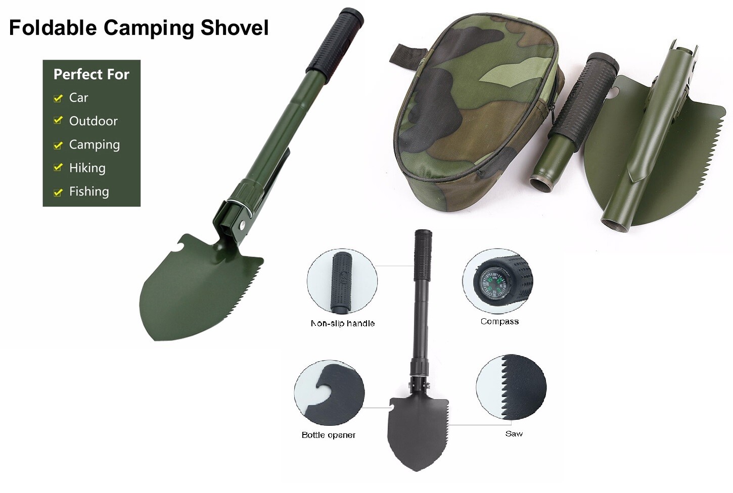 Folding Camping Shovel Survival Emergency Outdoor Tool Military Garden Spade
