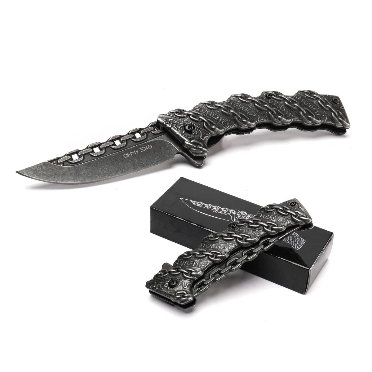 Stainless Steel Pocket Folding Knife With A Sculpted Chain Handle Safety Liner L